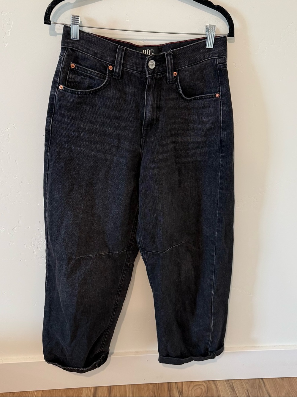 BDG Urban Outfitters Casual Barrel Black Cropped Denim Jeans Womens 25 Cotton